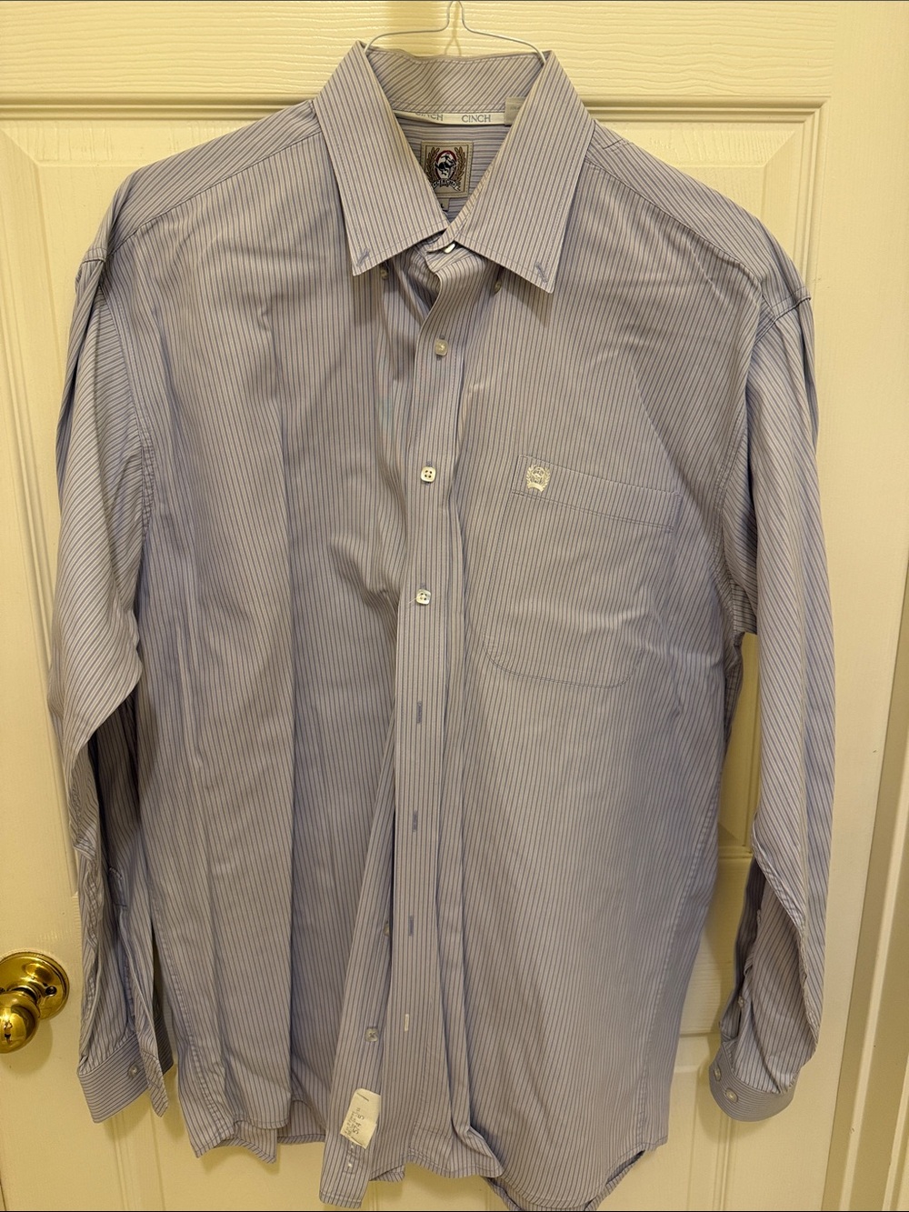 Cinch Men's Blue and White Pinstripe Dress Shirt